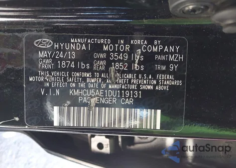 2013 Hyundai Accent Se из США, поврежденный, VIN KMHCU5AE1DU119131